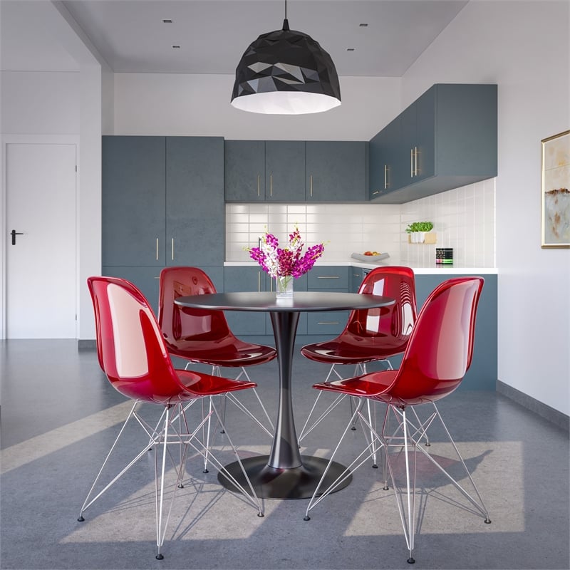 LeisureMod Cresco Modern Eiffel Base Dining Side Chair in Red Set of 2