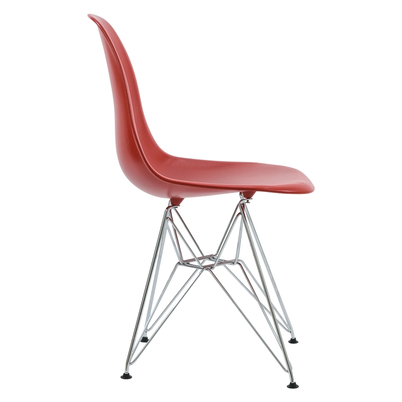 LeisureMod Cresco Modern Eiffel Base Dining Side Chair in Solid Red