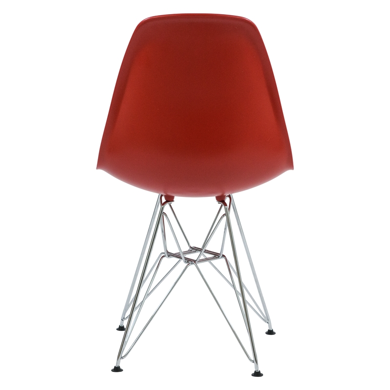 LeisureMod Cresco Modern Eiffel Base Dining Side Chair in Solid Red
