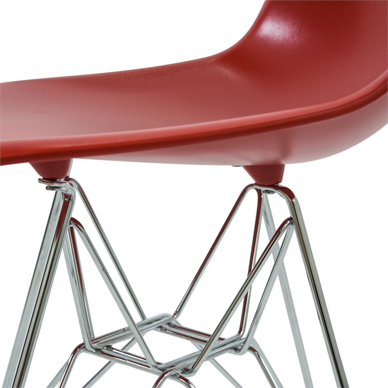 LeisureMod Cresco Modern Eiffel Base Dining Side Chair in Solid Red