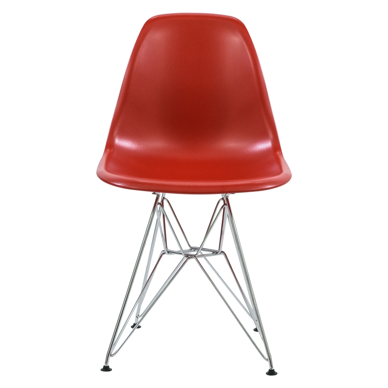 LeisureMod Cresco Modern Eiffel Base Dining Side Chair in Solid Red
