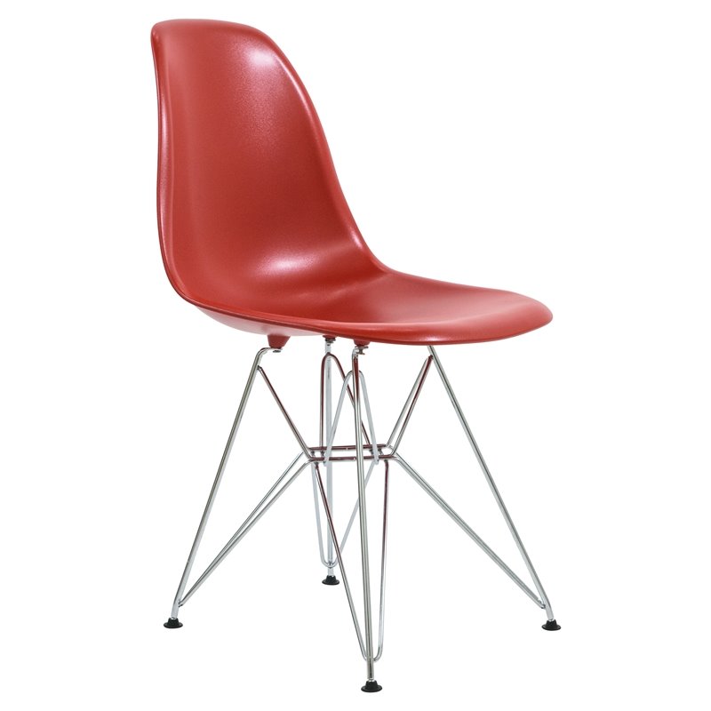 LeisureMod Cresco Modern Eiffel Base Dining Side Chair in Solid Red