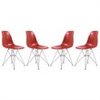 LeisureMod Cresco Modern Eiffel Base Dining Side Chair in Solid Red Set of 4