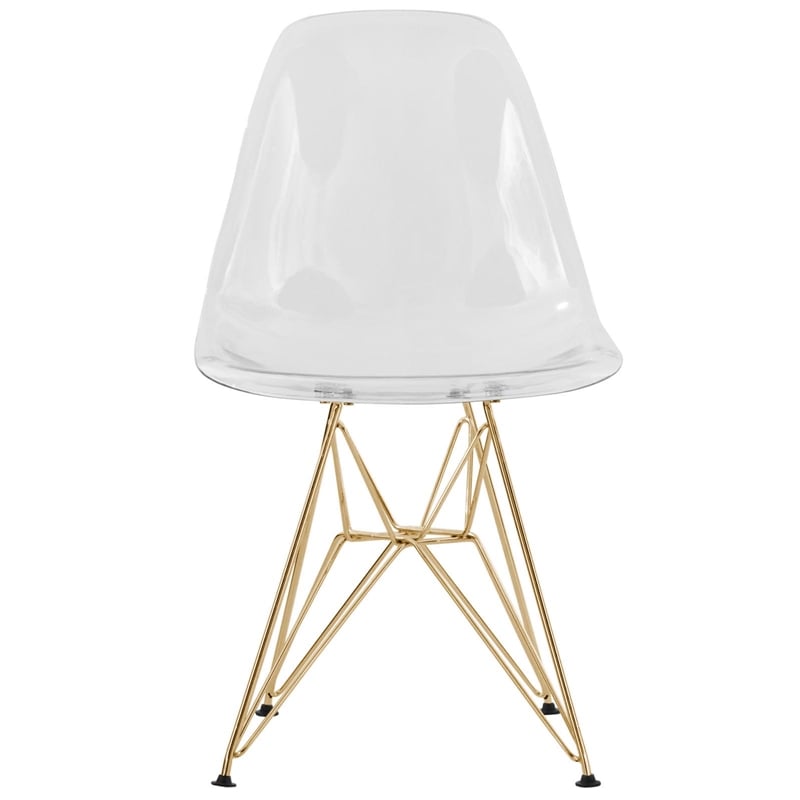 LeisureMod Cresco Modern Gold Eiffel Base Dining Side Chair in Clear