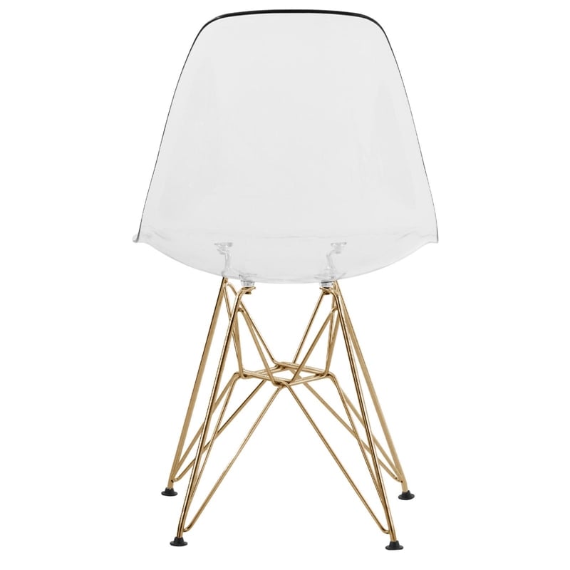 LeisureMod Cresco Modern Gold Eiffel Base Dining Side Chair in Clear