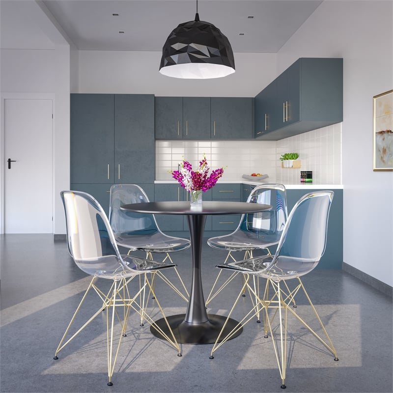 LeisureMod Cresco Modern Gold Eiffel Base Dining Side Chair in Clear