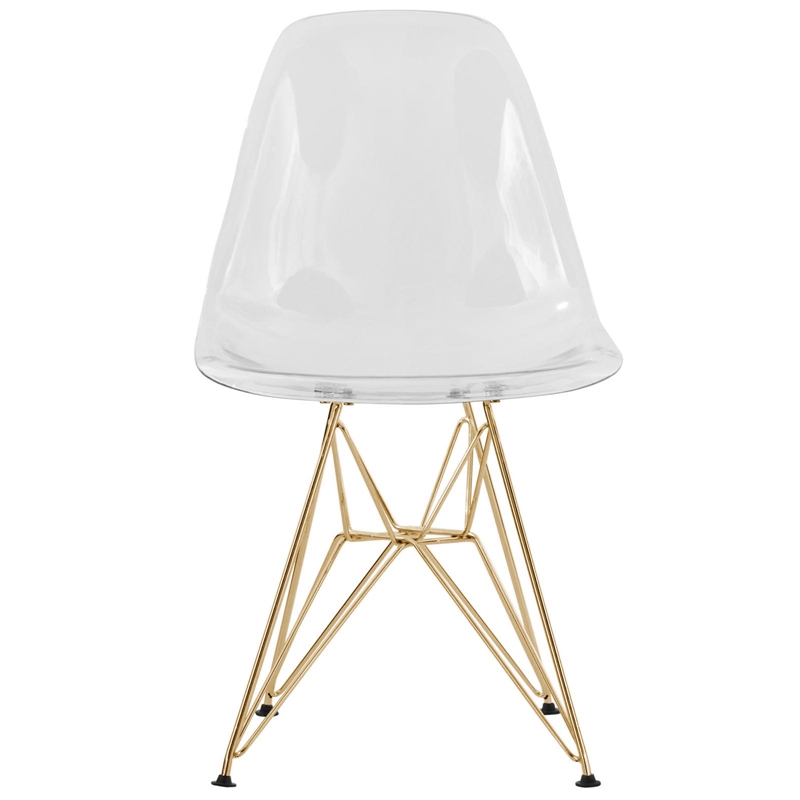LeisureMod Cresco Modern Gold Eiffel Base Dining Side Chair in Clear Set of 2