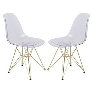 LeisureMod Cresco Modern Gold Eiffel Base Dining Side Chair in Clear Set of 2