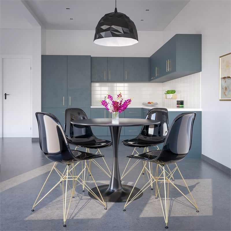 LeisureMod Cresco Modern Gold Eiffel Base Dining Side Chair in Black
