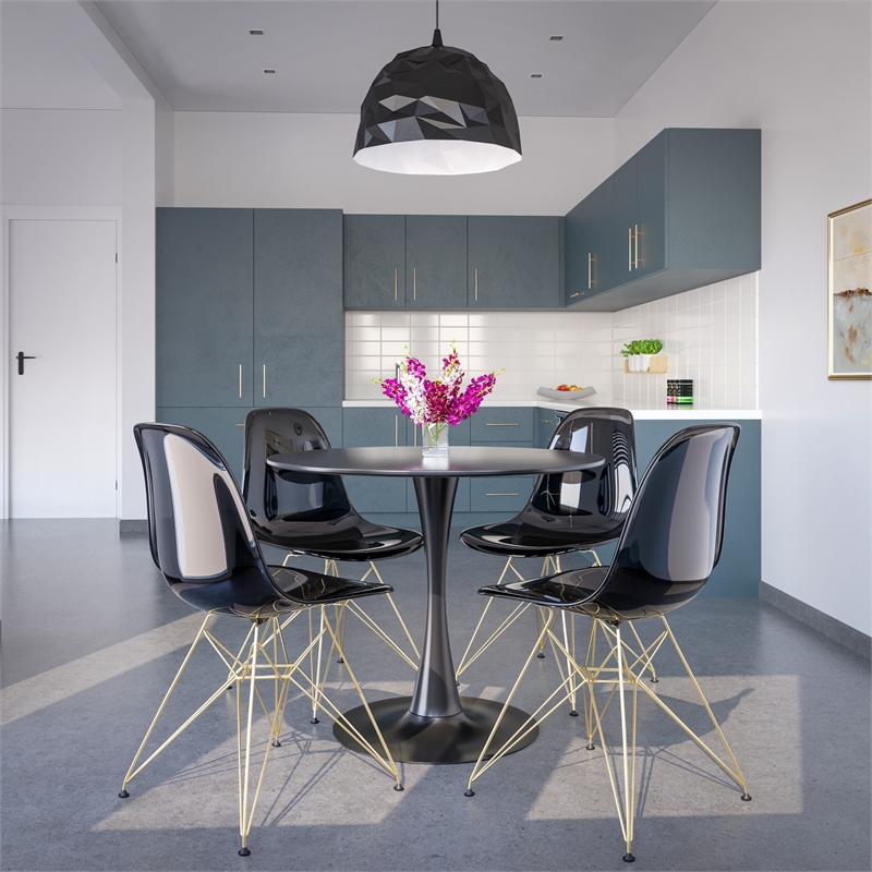LeisureMod Cresco Modern Gold Eiffel Base Dining Side Chair in Black Set of 2