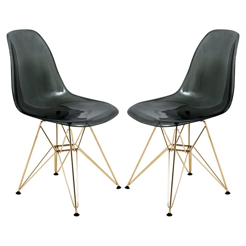 LeisureMod Cresco Modern Gold Eiffel Base Dining Side Chair in Black Set of 2