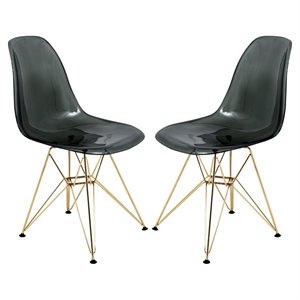 LeisureMod Cresco Modern Gold Eiffel Base Dining Side Chair in Black Set of 2