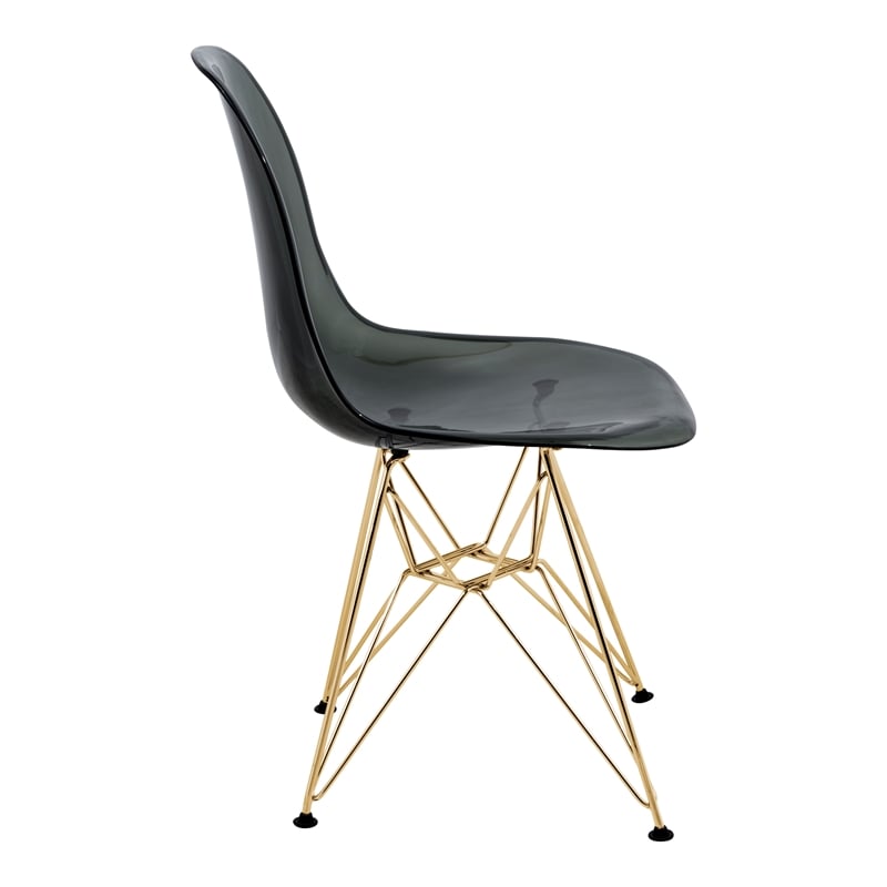 LeisureMod Cresco Plastic Dining Chair with Gold Base Set of 4 Transparent Black