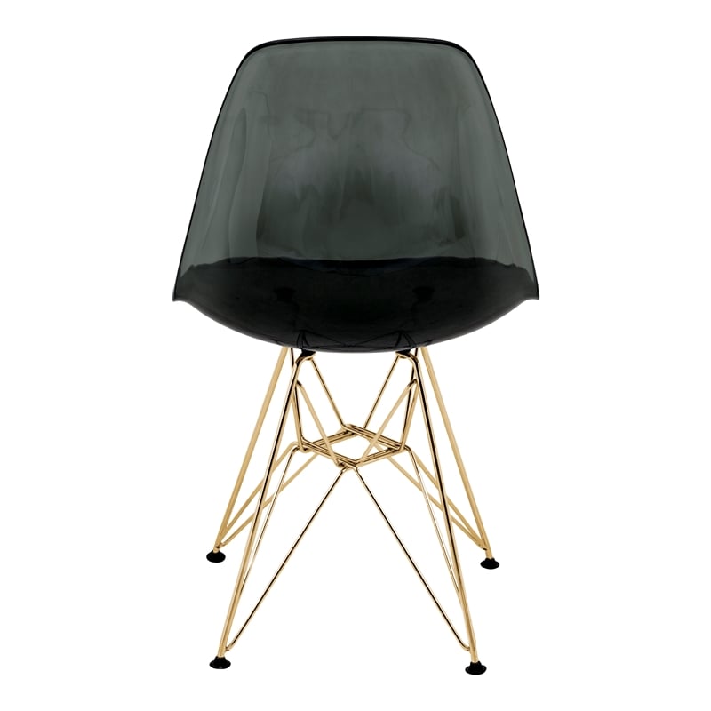 LeisureMod Cresco Plastic Dining Chair with Gold Base Set of 4 Transparent Black