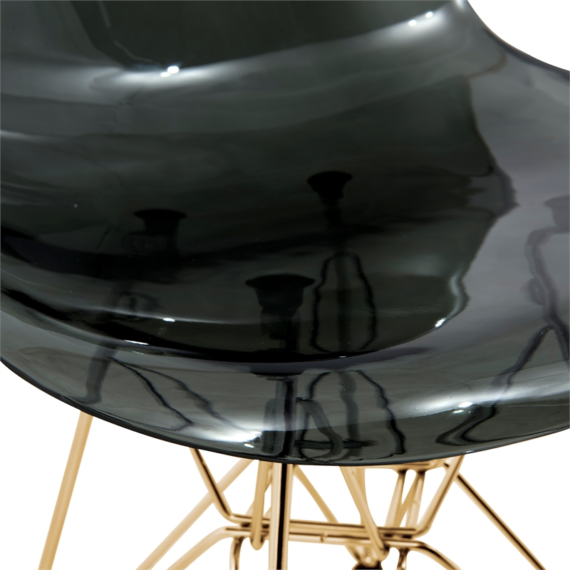 LeisureMod Cresco Plastic Dining Chair with Gold Base Set of 4 Transparent Black