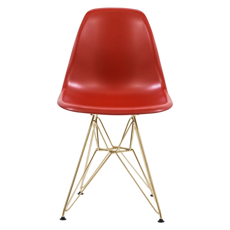 LeisureMod Cresco Modern Gold Eiffel Base Dining Side Chair Solid Red Set of 4