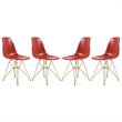 LeisureMod Cresco Modern Gold Eiffel Base Dining Side Chair Solid Red Set of 4