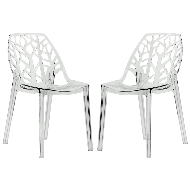 LeisureMod Cornelia Modern Plastic Dining Side Chair in Clear (Set of 2)