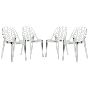 LeisureMod Cornelia Modern Plastic Dining Side Chair in Clear (Set of 4)