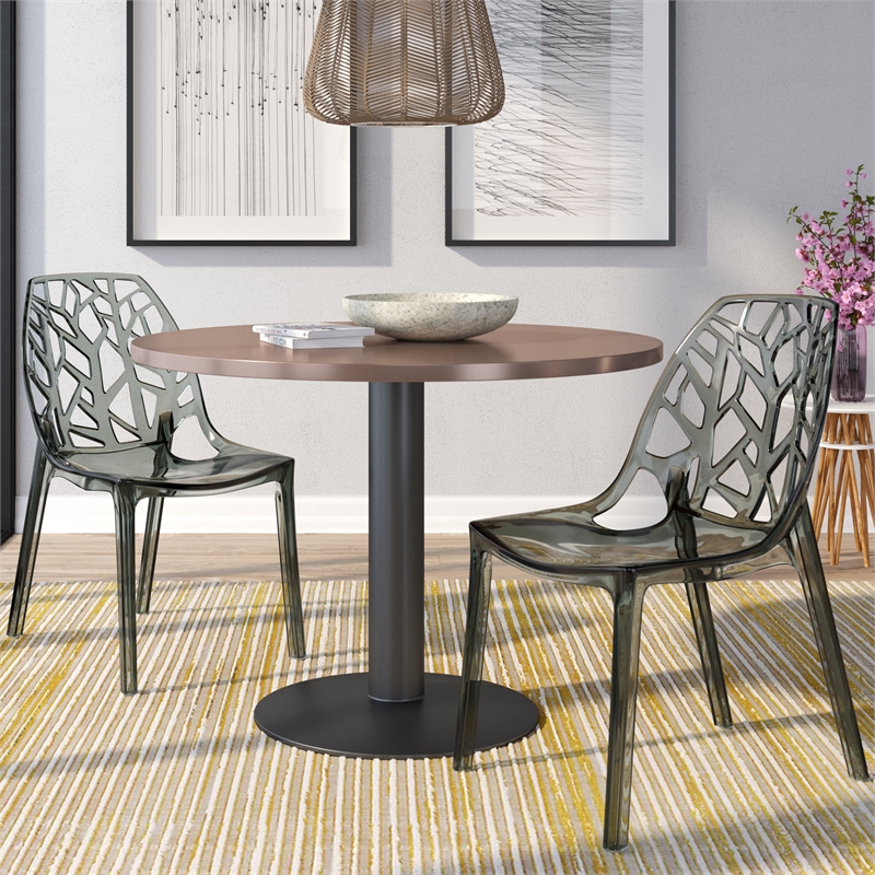 LeisureMod Cornelia Modern Plastic Dining Side Chair in Black (Set of 2)