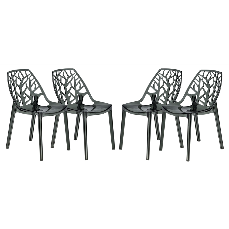 LeisureMod Cornelia Modern Plastic Dining Side Chair in Black (Set of 4)