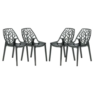 LeisureMod Cornelia Modern Plastic Dining Side Chair in Black (Set of 4)