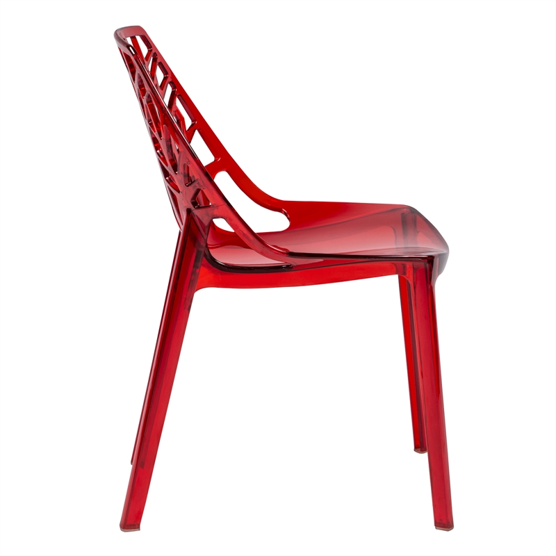 LeisureMod Cornelia Modern Plastic Dining Side Chair in Red (Set of 2)