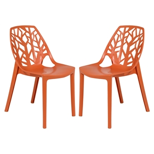 LeisureMod Cornelia Modern Plastic Dining Side Chair in Solid Orange Set of 2