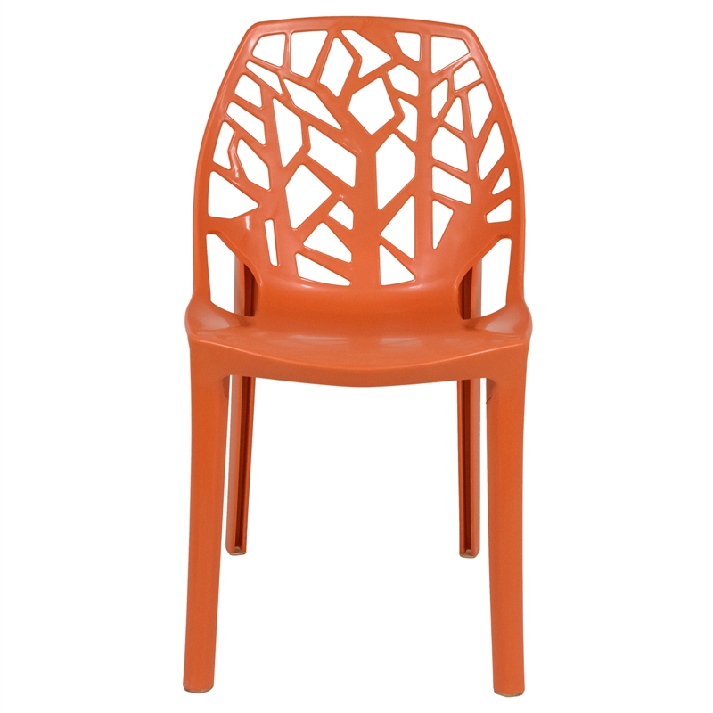 LeisureMod Cornelia Modern Plastic Dining Side Chair in Solid Orange Set of 4