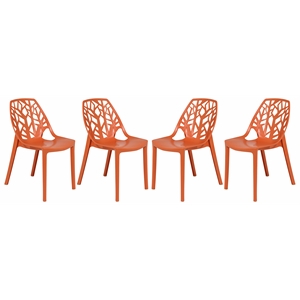 LeisureMod Cornelia Modern Plastic Dining Side Chair in Solid Orange Set of 4
