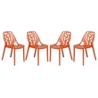 LeisureMod Cornelia Modern Plastic Dining Side Chair in Solid Orange Set of 4