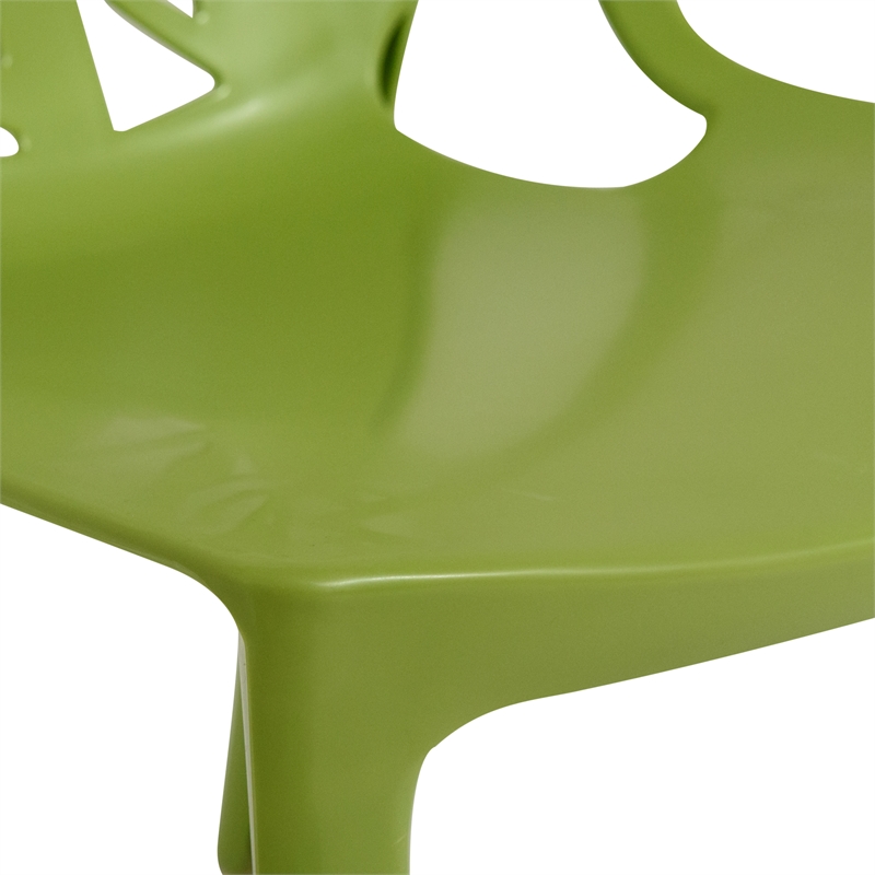 LeisureMod Cornelia Modern Plastic Dining Side Chair in Solid Green Set of 2