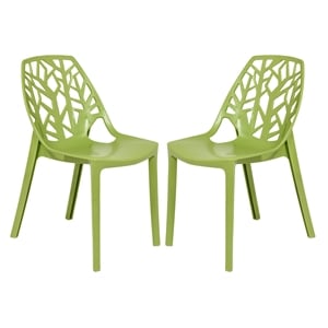 LeisureMod Cornelia Modern Plastic Dining Side Chair in Solid Green Set of 2