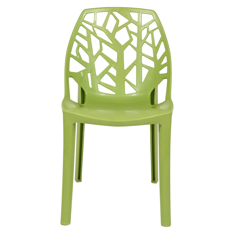 LeisureMod Cornelia Modern Plastic  Dining Side Chair in Solid Green Set of 4