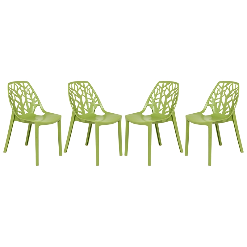 LeisureMod Cornelia Modern Plastic  Dining Side Chair in Solid Green Set of 4