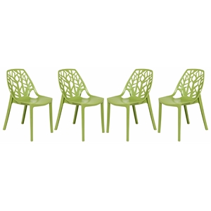 LeisureMod Cornelia Modern Plastic  Dining Side Chair in Solid Green Set of 4