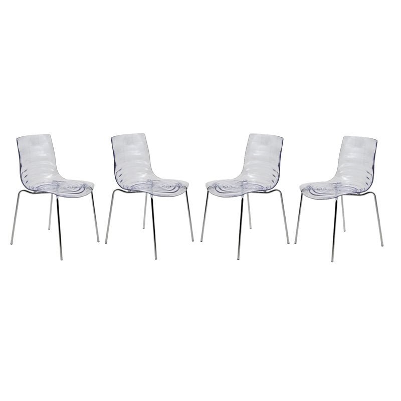 LeisureMod Astor Modern Rain Drop Design Dining Chair in Clear Set of 4