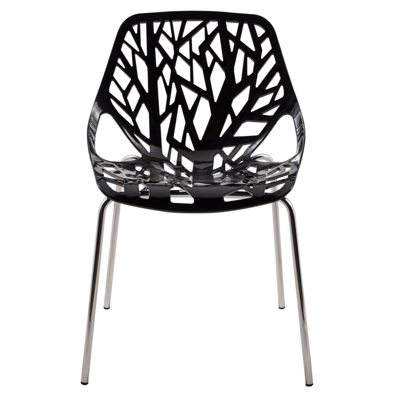 LeisureMod Modern Asbury Dining Side Chair With Chromed Legs in Black
