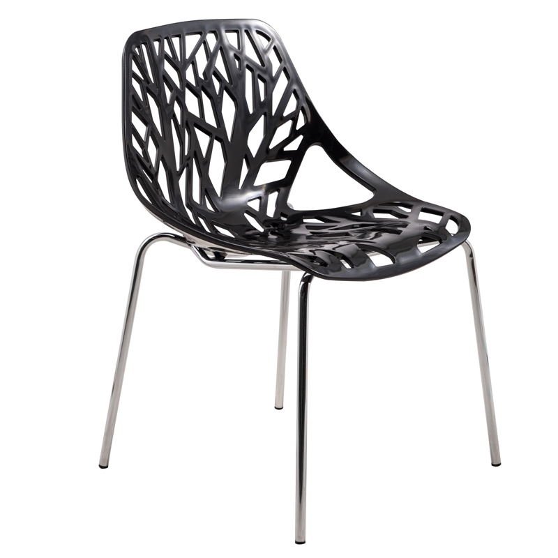 LeisureMod Modern Asbury Dining Side Chair With Chromed Legs in Black