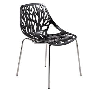 LeisureMod Modern Asbury Dining Side Chair With Chromed Legs in Black