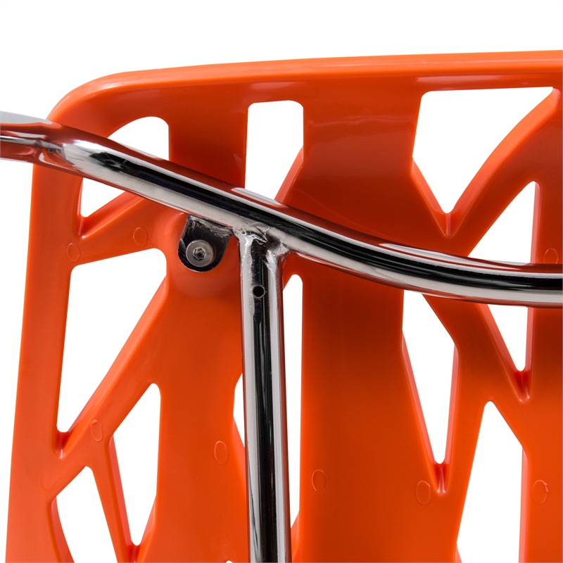 LeisureMod Modern Asbury Dining Side Chair With Chromed Legs in Orange Set of 4