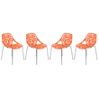 LeisureMod Modern Asbury Dining Side Chair With Chromed Legs in Orange Set of 4
