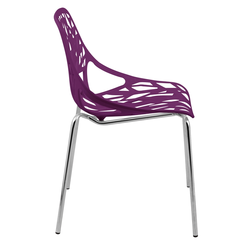 LeisureMod Modern Asbury Dining Side Chair With Chromed Legs in Purple Set of 4