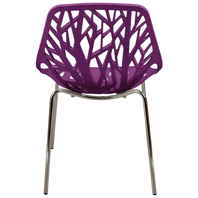 LeisureMod Modern Asbury Dining Side Chair With Chromed Legs in Purple Set of 4