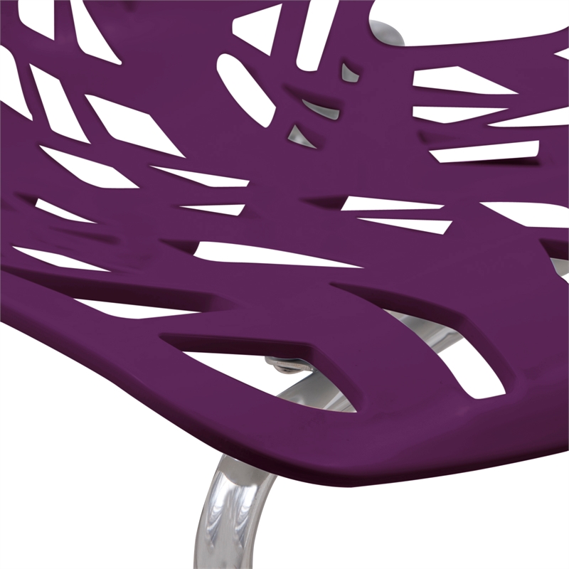 LeisureMod Modern Asbury Dining Side Chair With Chromed Legs in Purple Set of 4