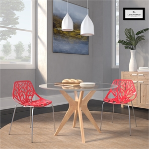 LeisureMod Modern Asbury Dining Side Chair With Chromed Legs in Red Set of 2