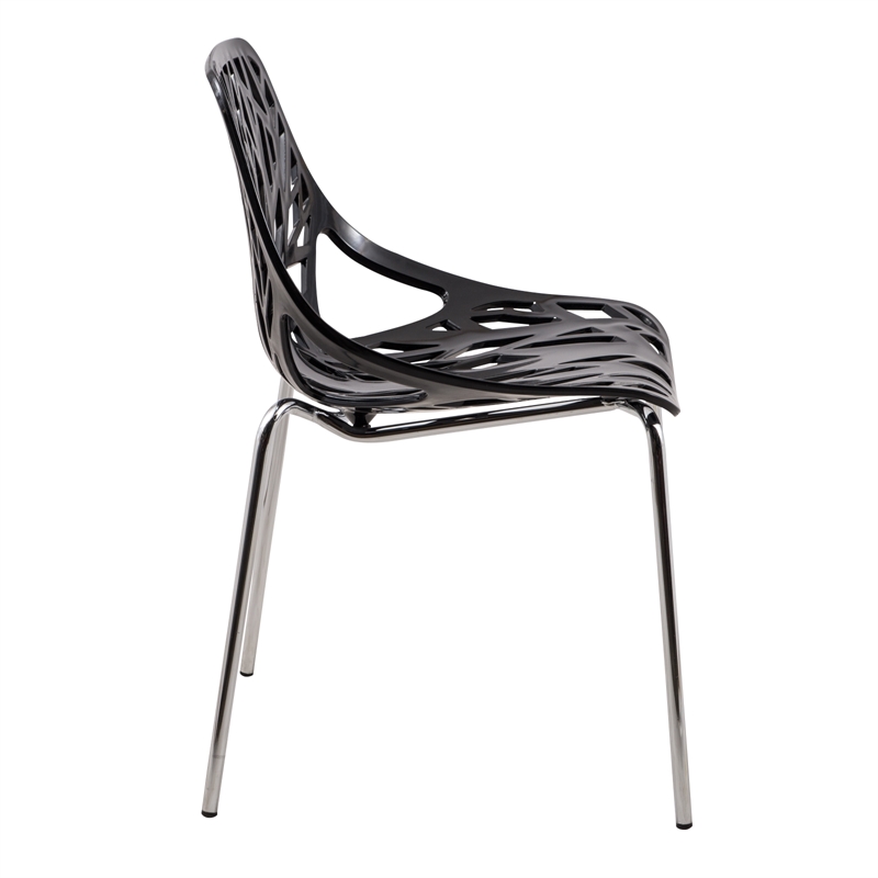 LeisureMod Modern Asbury Dining Side Chair With Chromed Legs in Black Set of 4