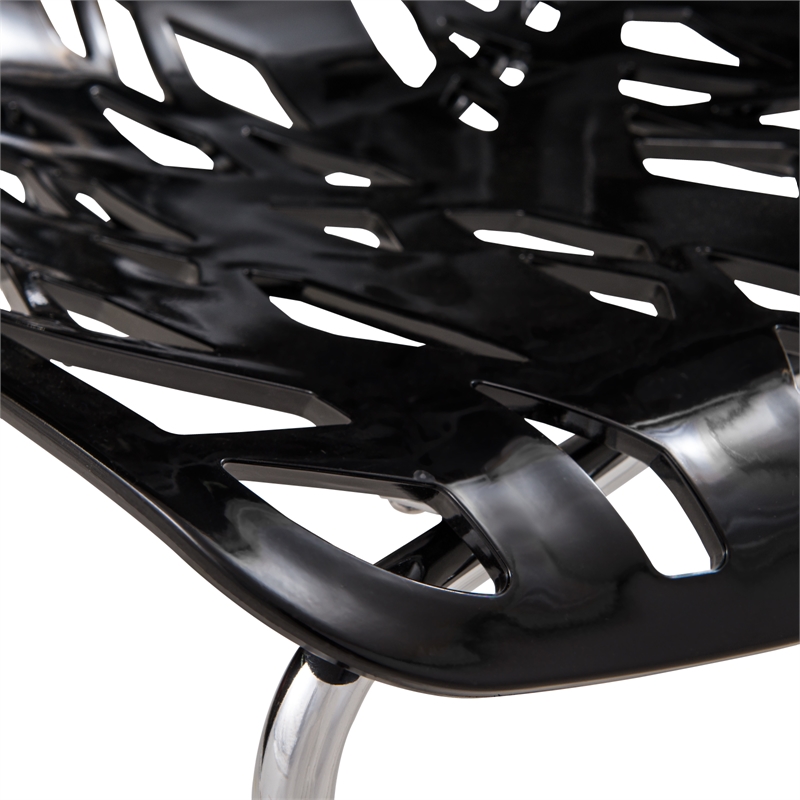 LeisureMod Modern Asbury Dining Side Chair With Chromed Legs in Black Set of 4