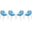 LeisureMod Modern Asbury Dining Side Chair With Chromed Legs in Blue Set of 4