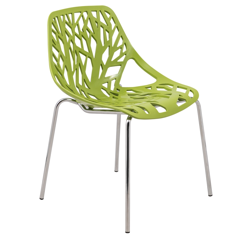 LeisureMod Modern Asbury Dining Side Chair With Chromed Legs in Green